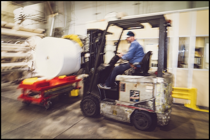 Michael LoBiondo Photography-Forlift moving paper roll in coating area