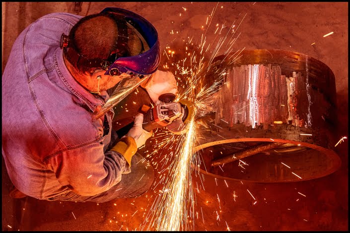 grinding-sparks-industrial Michael LoBiondo Photography - Worker grinding metal tube