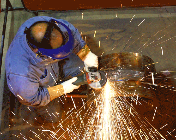 Sparks flying while grinding