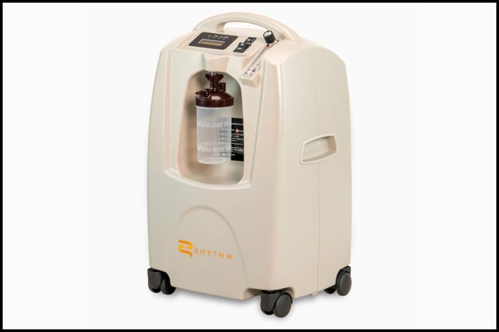 Stationary oxygen concentrator photographed on white background